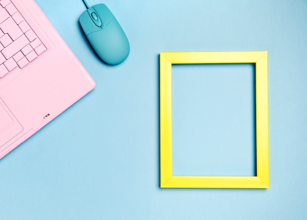 Top view of pink keyboard with copyspace