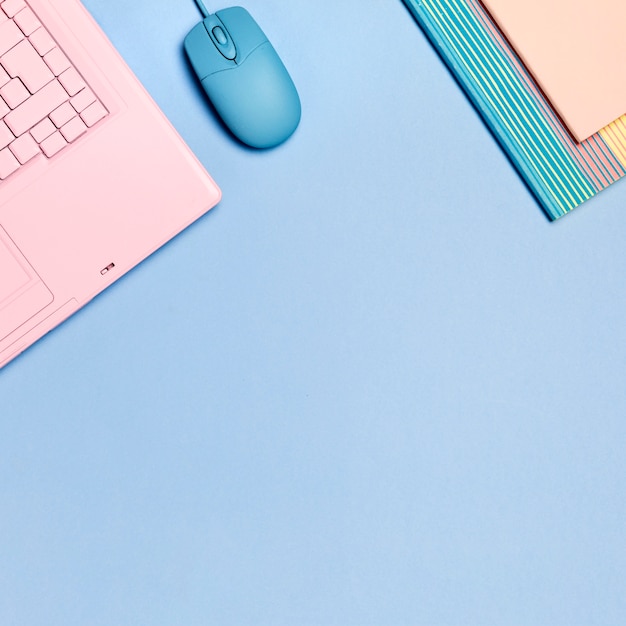 Top view of pink keyboard with copyspace