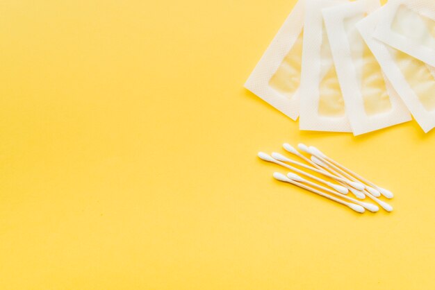 Top view plasters with cotton swab