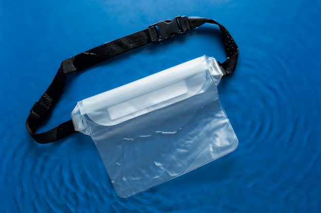 Top view over plastic bag floating on water