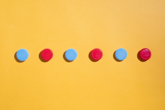 Top view over plastic bottle caps