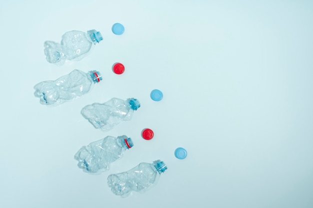 Top view on plastic bottles