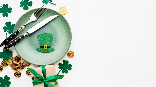 Top view plate and cutlery st patrick day