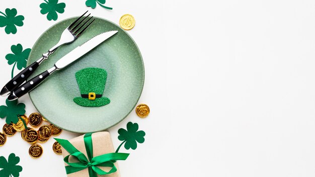 Top view plate and cutlery st patrick day