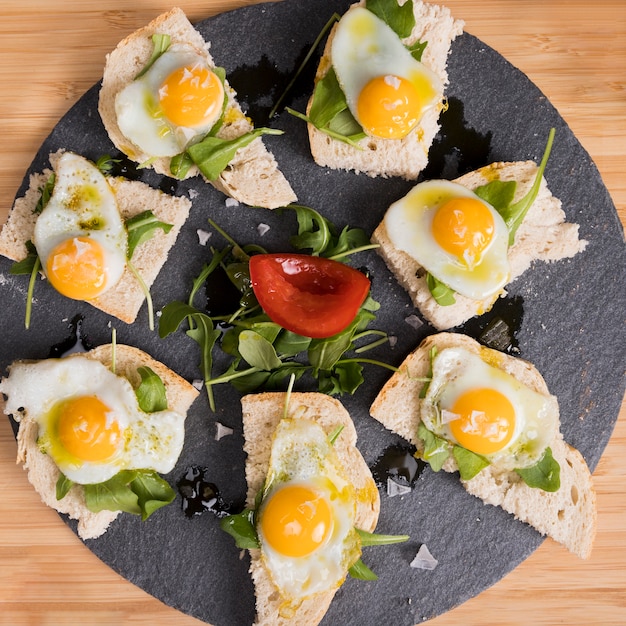 Top view plate with fried eggs