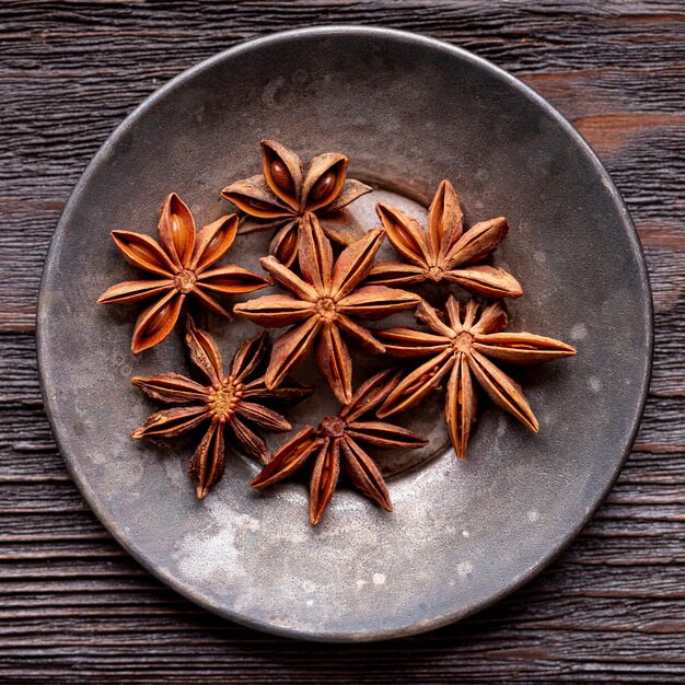 Top view of plate with star anise