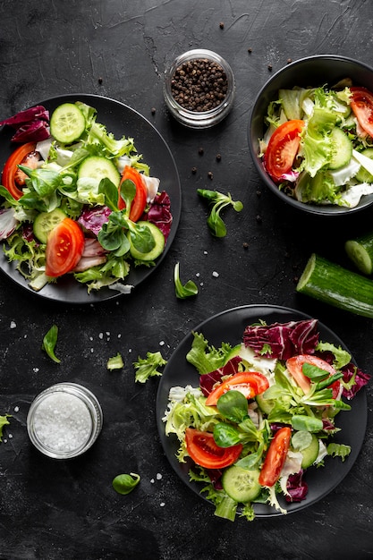 Top view plates with salad