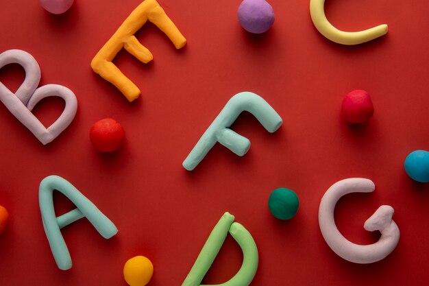 Top view over play dough shapes