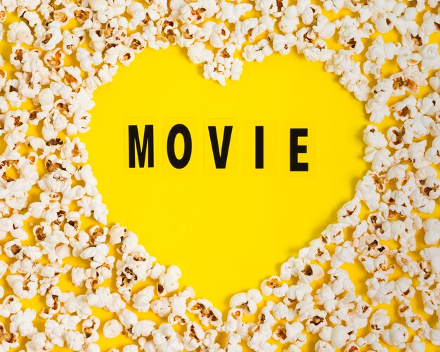 Top view popcorn heart shape on table