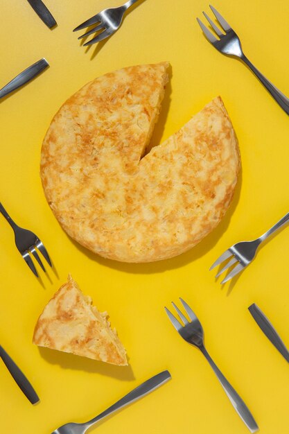 Top view over potato omelette