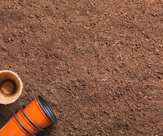 Top view of pots on the ground