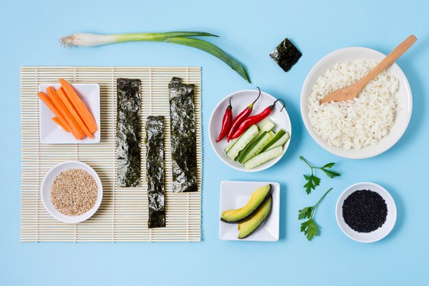 Top view preparing sushi