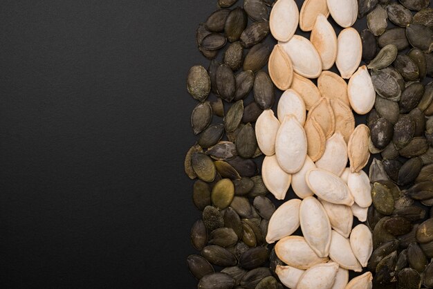 Top view of pumpkin seeds arrangement