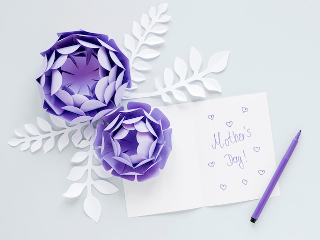 上面図紫色の紙の花の配置