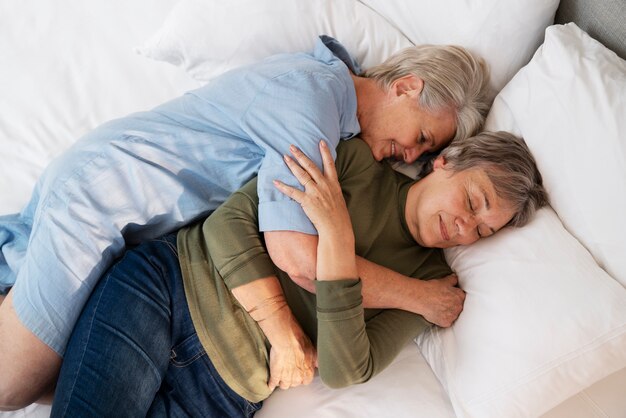 Top view queer couple at home