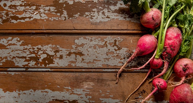 Top view of radishes with copy space