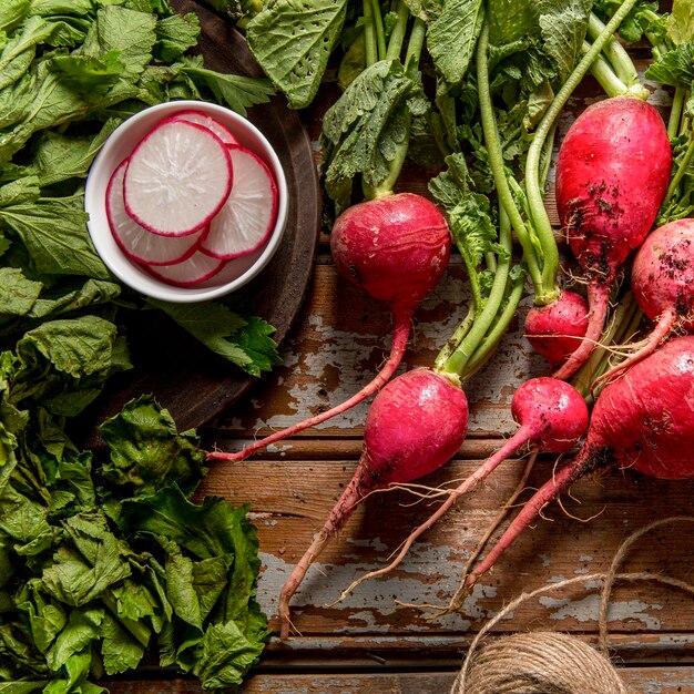 Top view of radishes