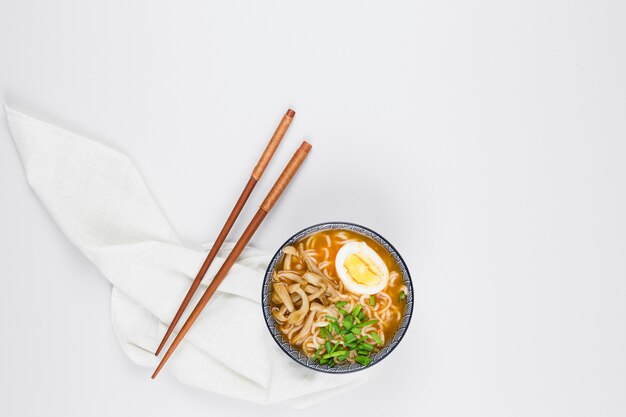 Top view of ramen bowl