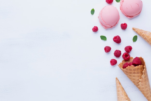 ラズベリー風味のアイスクリームの平面図