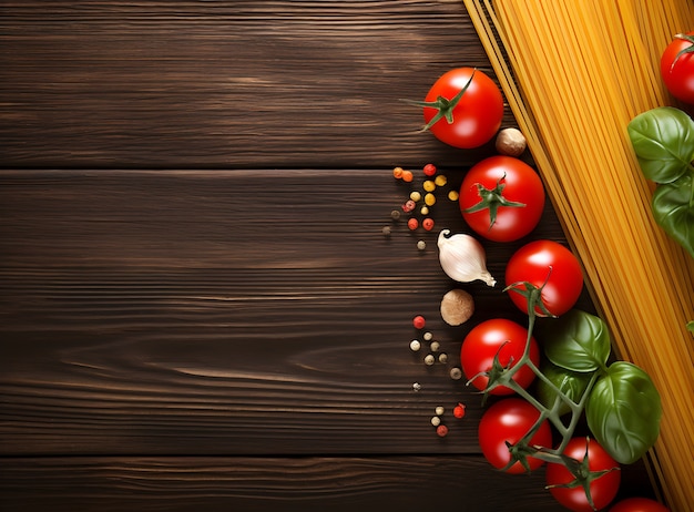 Free photo top view raw pasta and tomatoes