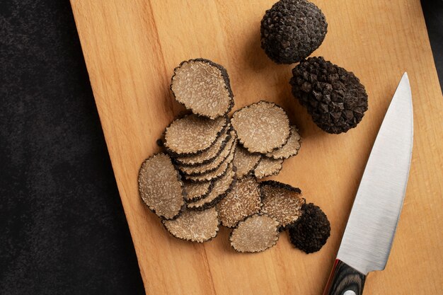 Top view raw truffle arrangement