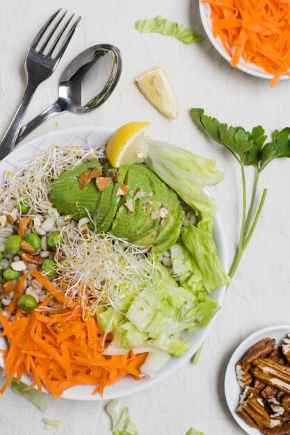 Top view of raw vegetables on plate