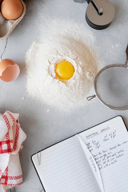 Top view on recipe book still life concept