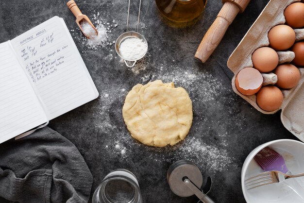 Top view on recipe book still life concept