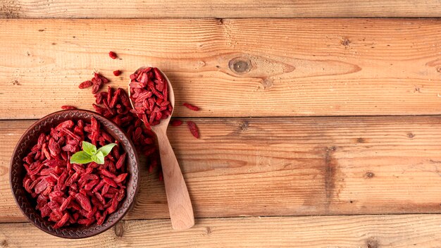 Top view of red dryed fruits