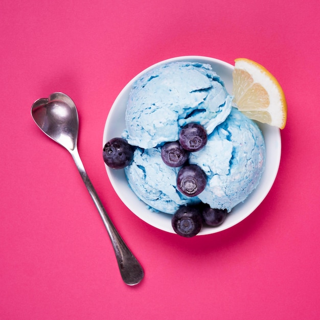 Free photo top view refreshing ice cream with spoon