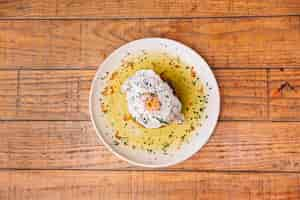 Free photo top view of rice dish with egg