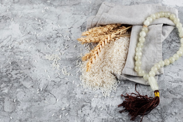 Top view rice and grains arrangement