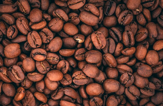 コピースペースのある焙煎コーヒー豆の上面図