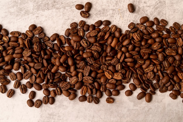 Top view roasted coffee beans