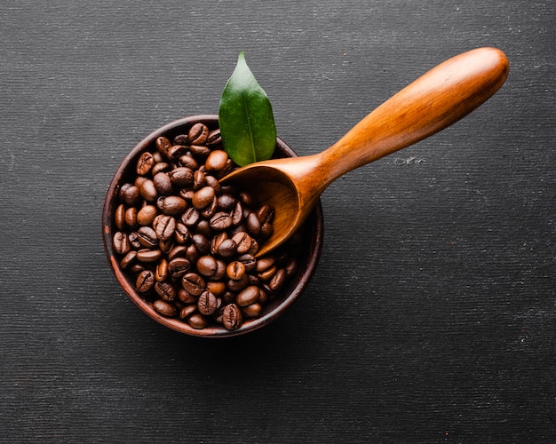 Top view roasted coffee beans