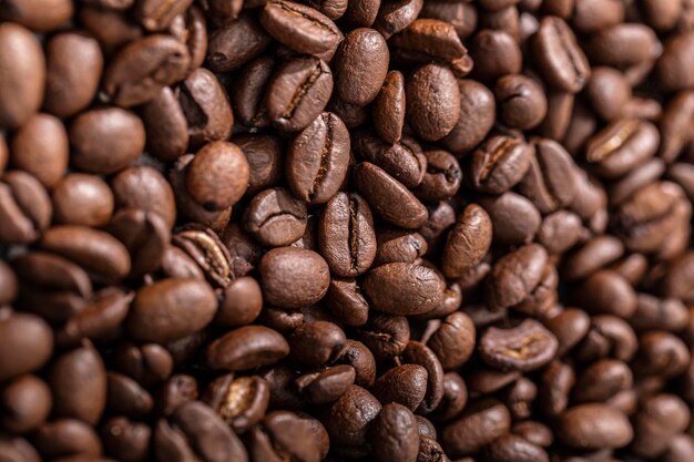 Top view of roasted coffee beans