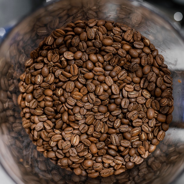 Top view of roasted coffee beans