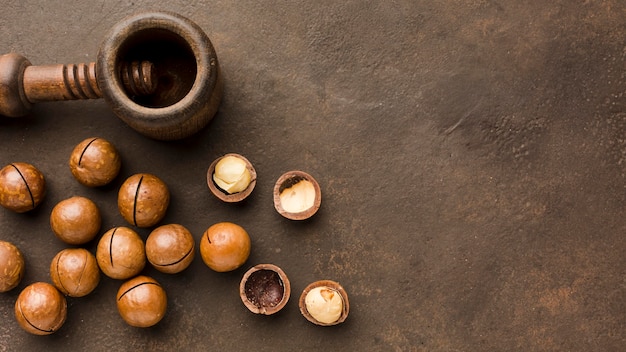 Top view roasted hazelnuts