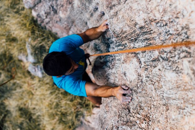 Top view of rock climber