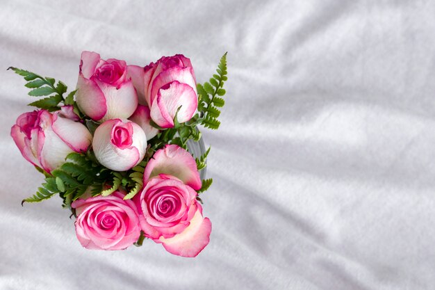 Top view romantic roses on a table