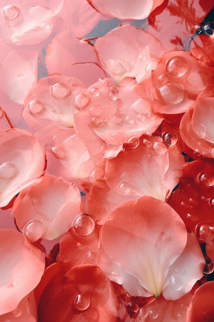 Free photo top view rose petals arrangement