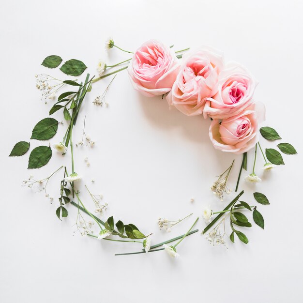 Top view of rose wreath