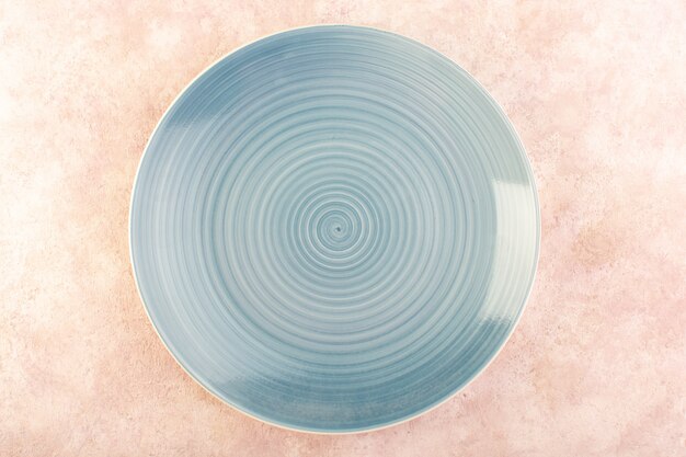 A top view round blue plate glass made isolated