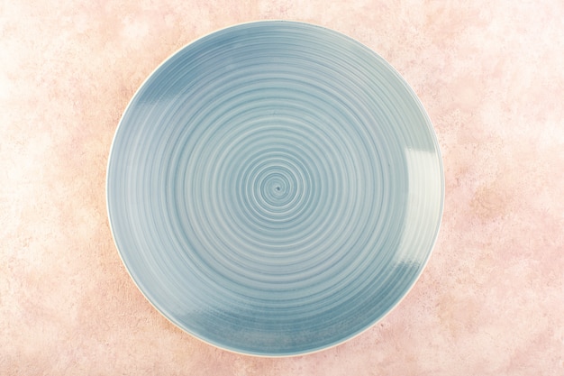 A top view round blue plate glass made isolated