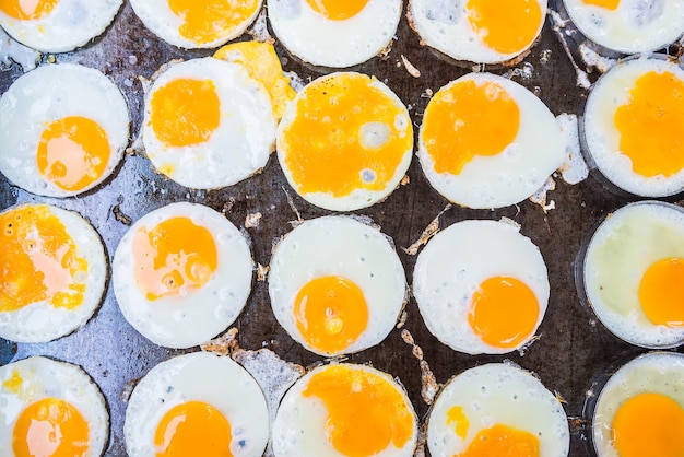 Top view of round fried eggs