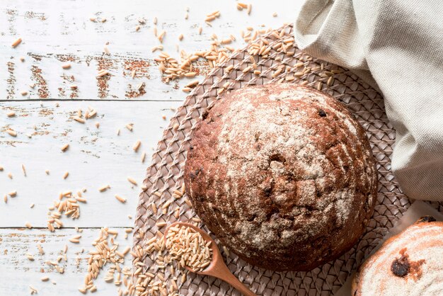 Top view rustic bread with seeds