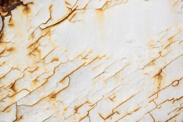 Top view of rusty metal surface with peeling paint