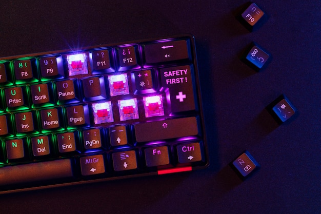 Top view safety first key on keyboard