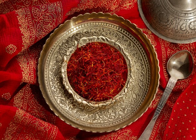 Top view saffron still life arrangement