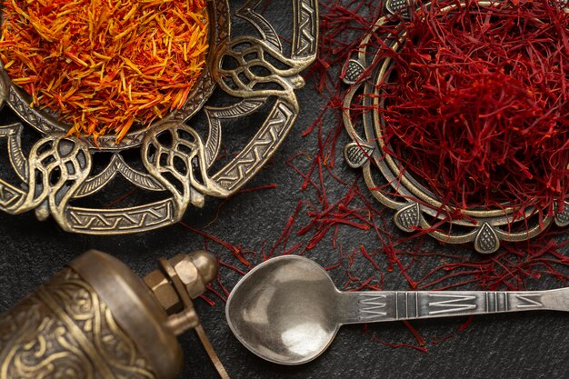 Top view saffron still life assortment